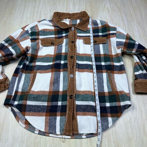 GeeGee Plaid Button Up Camel Combo Flannel Oversized Shirt Jacket Shacket Medium - Picture 16 of 16